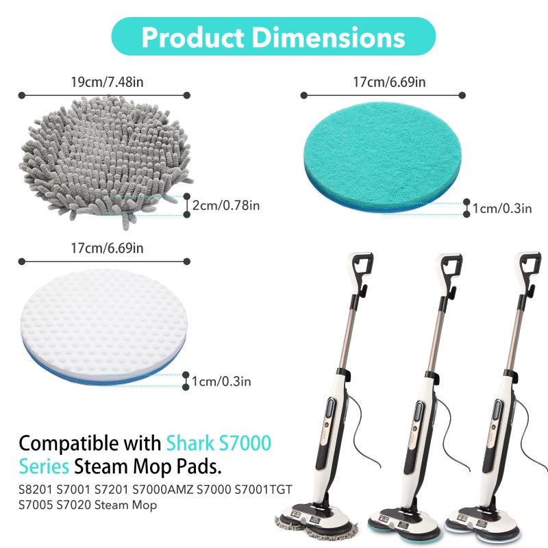 Frescares S7000 Magic Sponge Eraser Steam&Scrub Mop Pads Kit for Shrak,S8201 S8001 S7001 S7201 S7000AMZ S7005 S7020 S7001C All-in-One Hard Floor Steam Mop (6White) - Image 2
