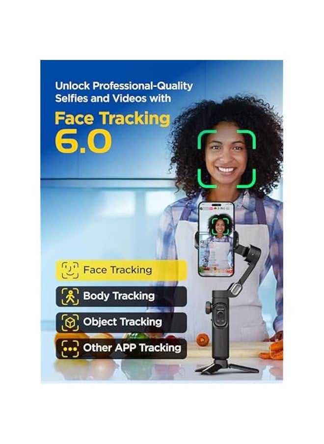 Arabest - Smart XE Foldable 3-Axis Handheld Phone Gimbal with Focus Wheel, Face/Object Tracking for iPhone 16 15 Pro Max/Android Video Recording - Image 1