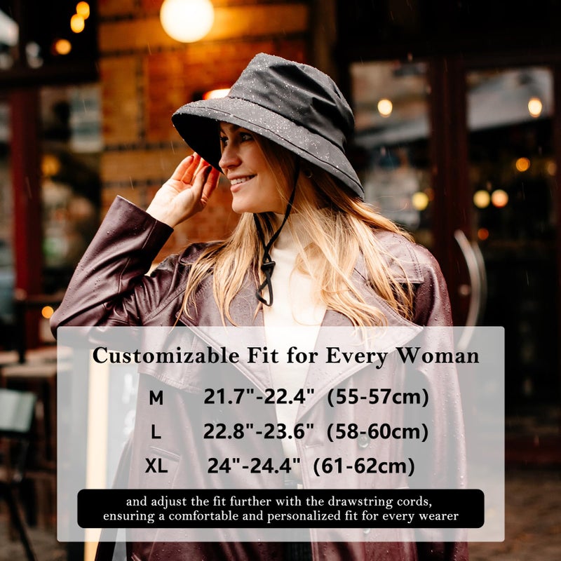 Comhats Rain Hat for Women Waterproof Wide Brim Sun Hats for Ladies UPF 50+ Summer Traveling Bucket Hats Beach Foldable Navy Large - Image 5