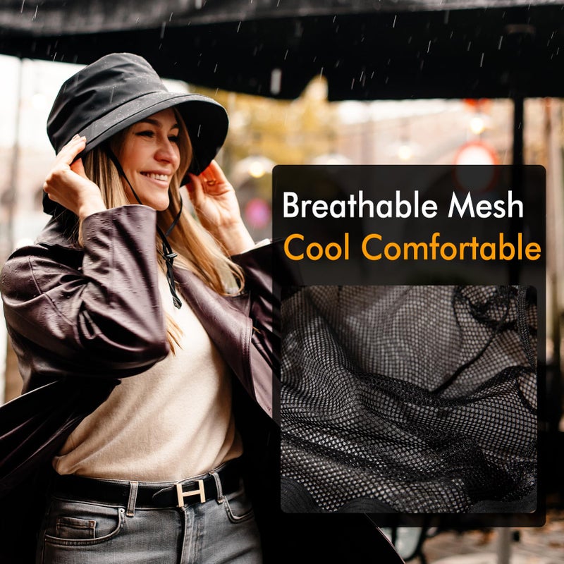 Comhats Rain Hat for Women Waterproof Wide Brim Sun Hats for Ladies UPF 50+ Summer Traveling Bucket Hats Beach Foldable Navy Large - Image 3