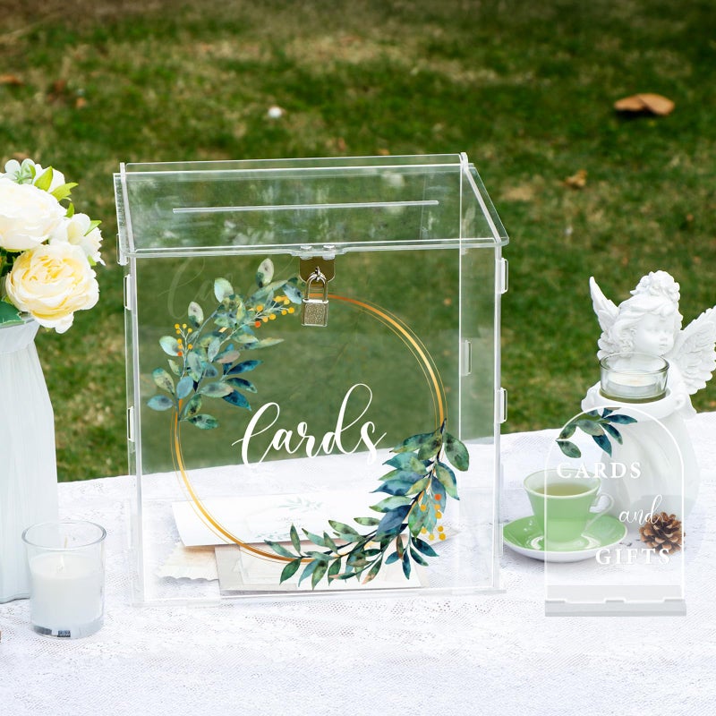 OurWarm Large Wedding Card Box with lock, 12x12x12 Inch Acrylic Card Boxes for Reception, Wedding Envelope Money Gift Storage Card Box for Party Graduation Baby Shower Decor - Image 4
