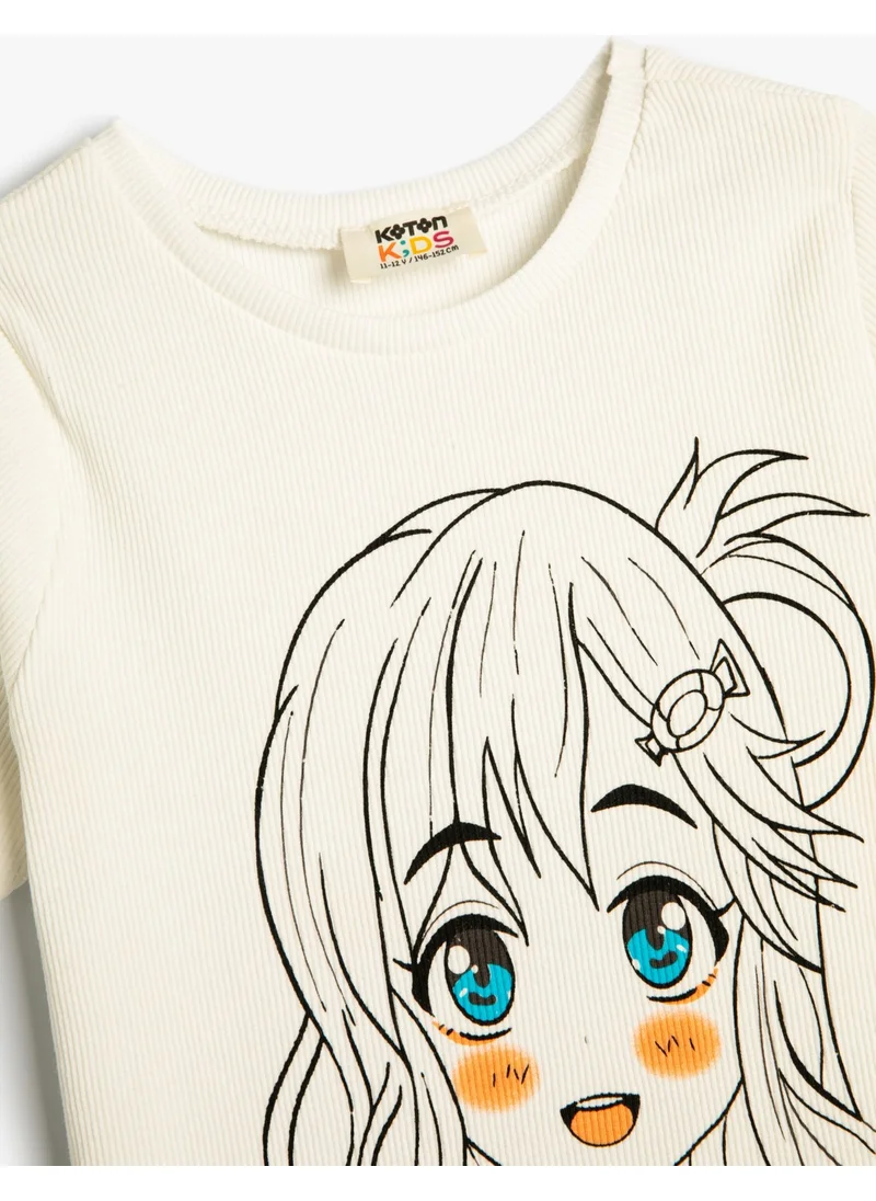 كوتون Crop T-Shirt Anime Printed Short Sleeve Cotton