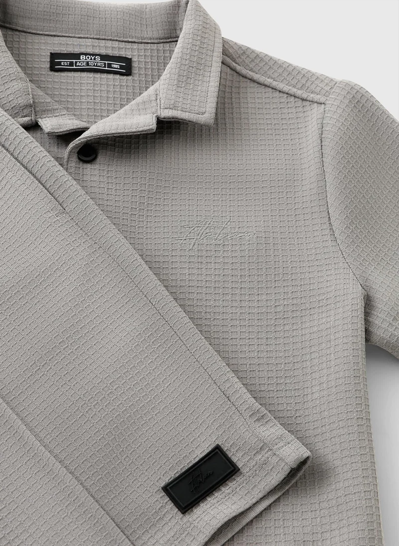 ماتلان Boys Grey Waffle Shirt & Short Set