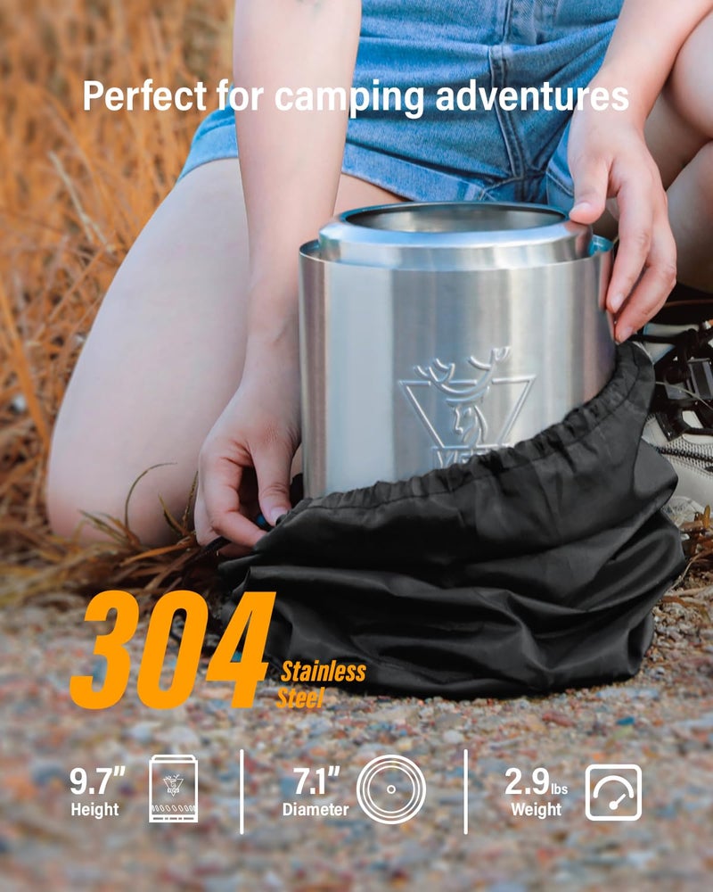 YEFU Tabletop Fire Pit 9.7 x 7.1 in, Low Smoke Camping Stove for Outdoor & Patio, Fueled by Pellets or Wood, Safe Burning Table Top Firepit, with Travel Bag & 2 Mini Sticks & Fireproof Mat, Silver - Image 4