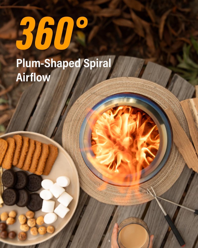 YEFU Tabletop Fire Pit 9.7 x 7.1 in, Low Smoke Camping Stove for Outdoor & Patio, Fueled by Pellets or Wood, Safe Burning Table Top Firepit, with Travel Bag & 2 Mini Sticks & Fireproof Mat, Silver - Image 5