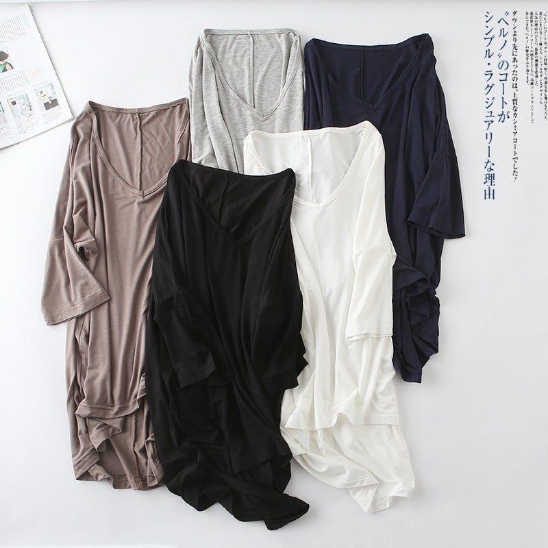 Modal Batwing Sleeve Mid-Sleeve T-Shirt Women'S Casual Korean-Style V-Neck Solid Color Plus Size Half-Sleeve Base Shirt - Image 3