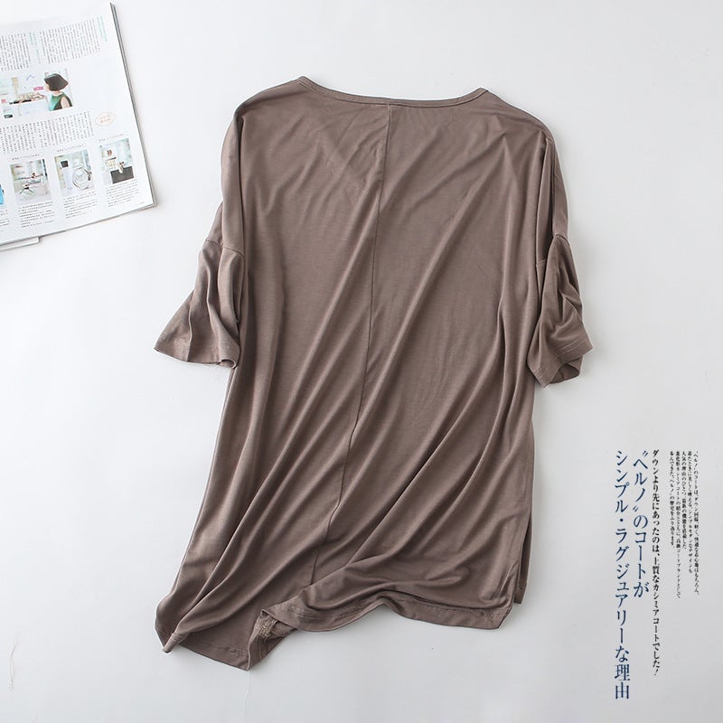 Modal Batwing Sleeve Mid-Sleeve T-Shirt Women'S Casual Korean-Style V-Neck Solid Color Plus Size Half-Sleeve Base Shirt - Image 5