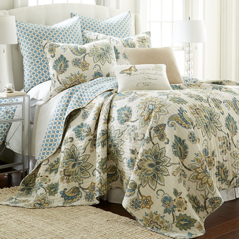 Levtex Home Levtex Home  Grey Palladium Quilt Set  KingCal King Quilt 106x92in  Two King Pillow Shams 36x20in  Paisley  Green Yellow Grey Blue and White  Reversible  Cotton Fabric 