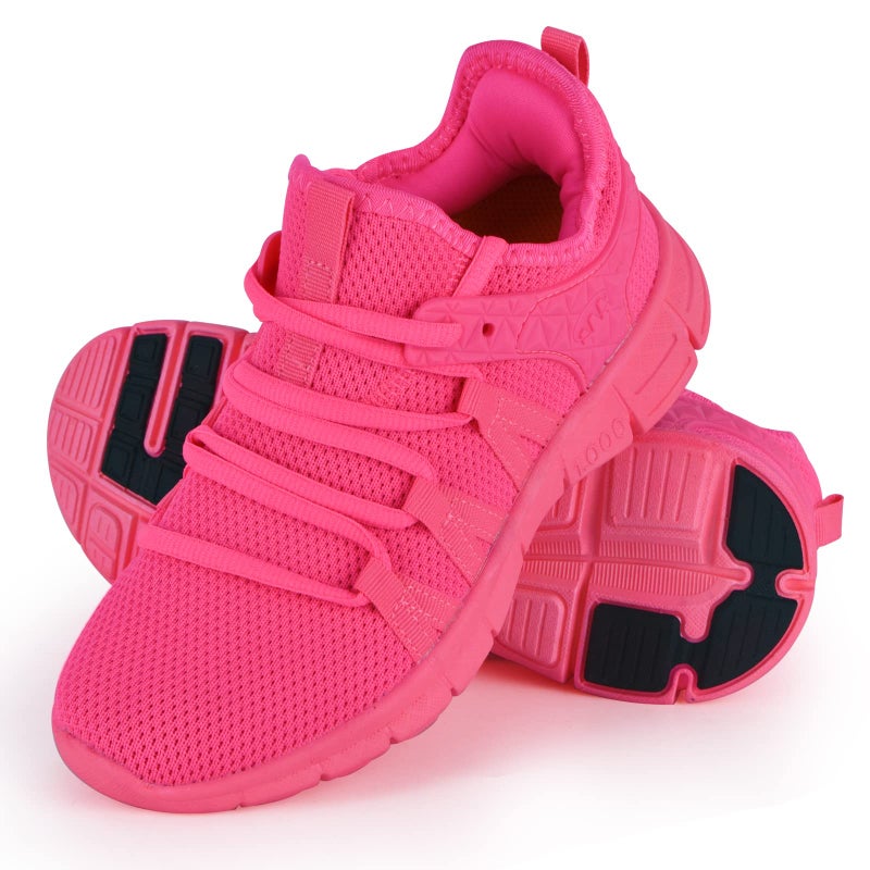 INZCOU Running Shoes Lightweight Tennis Shoes Non Slip Gym Workout Shoes Breathable Mesh Walking Sneakers Fluorescent Pink 7women / 6men - Image 1