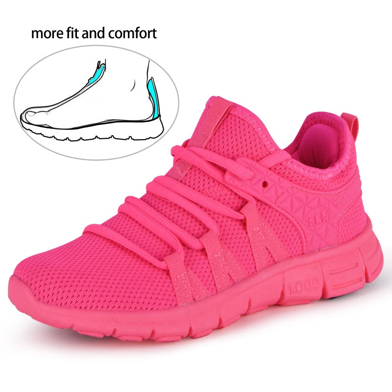INZCOU Running Shoes Lightweight Tennis Shoes Non Slip Gym Workout Shoes Breathable Mesh Walking Sneakers Fluorescent Pink 7women / 6men - Image 4