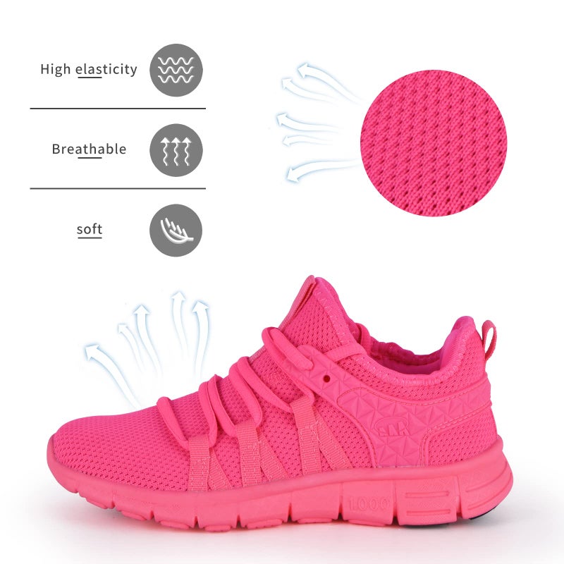 INZCOU Running Shoes Lightweight Tennis Shoes Non Slip Gym Workout Shoes Breathable Mesh Walking Sneakers Fluorescent Pink 7women / 6men - Image 5