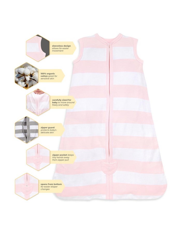 Burt's Bees Baby - Burt's Bees Baby Baby Beekeeper Wearable Blanket, 100% Organic Cotton, Swaddle Transition Sleeping Bag, Rugby Stripe Blossom, Small - Image 1