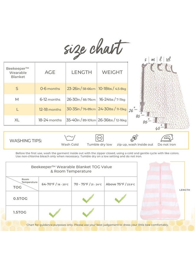 Burt's Bees Baby - Burt's Bees Baby Baby Beekeeper Wearable Blanket, 100% Organic Cotton, Swaddle Transition Sleeping Bag, Rugby Stripe Blossom, Small - Image 1