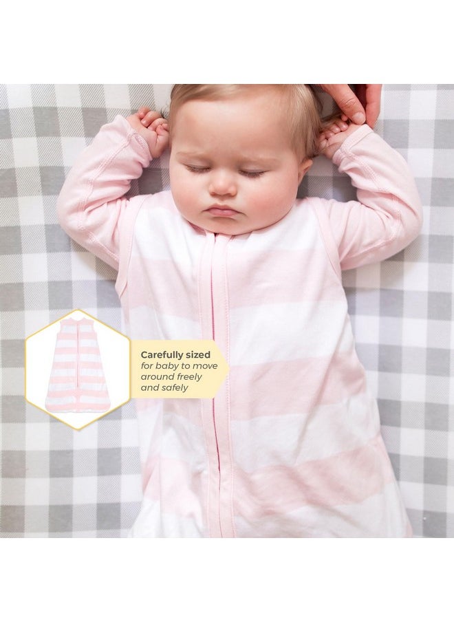 Burt's Bees Baby - Burt's Bees Baby Baby Beekeeper Wearable Blanket, 100% Organic Cotton, Swaddle Transition Sleeping Bag, Rugby Stripe Blossom, Small - Image 1