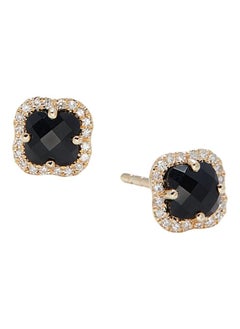14K Yellow Gold Diamond and Onyx Stud Earrings for Women One Size