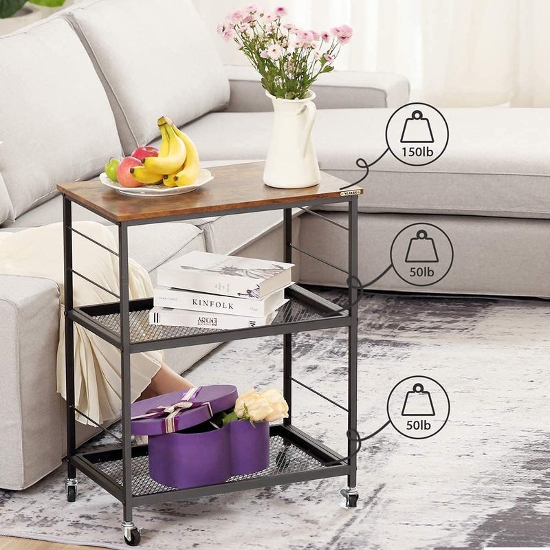 Generic Indian Decor 35715 Classic 3Tier Kitchen Cart with Storage Vintage Microwave Oven Stand on Wheels Rolling Bakers Rack with Metal Frame and 10 Hooks Coffee Cart for Living Room Restaurant  - Image 4