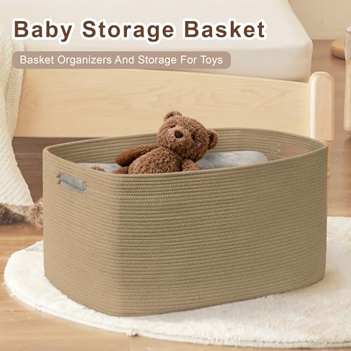 SunNewt 86L Large Wicker Laundry Basket for Living Room Storage,Boho Woven Cotton Rope Baskets for Kids Toy,Gifts,Square Blanket Hamper for Bedroom Dirty Clothes,Jute - Image 3