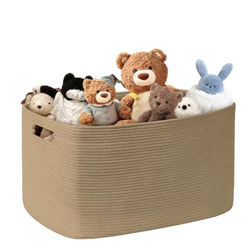 SunNewt 86L Large Wicker Laundry Basket for Living Room Storage,Boho Woven Cotton Rope Baskets for Kids Toy,Gifts,Square Blanket Hamper for Bedroom Dirty Clothes,Jute - Image 1