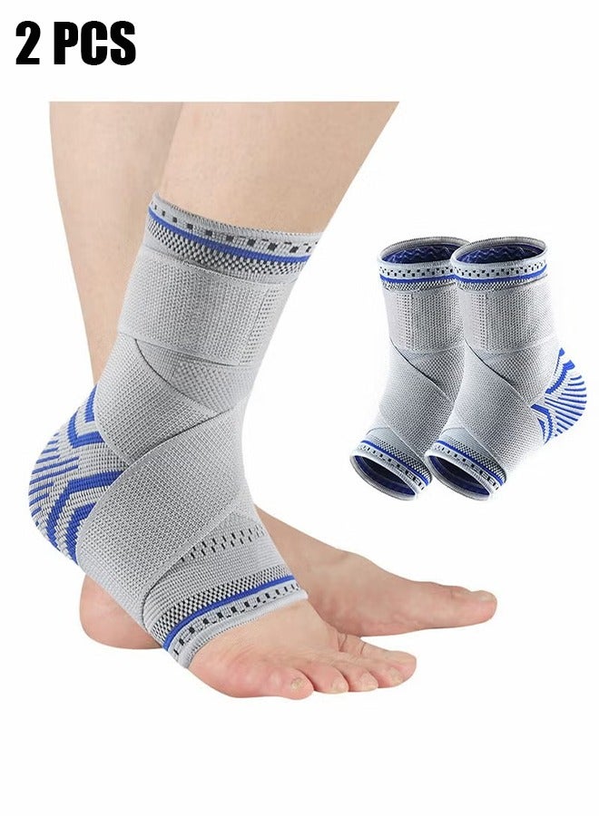 HY 2 Pack Ankle Brace Compression Sleeve, Adjustable Ankle Support for Men & Women, Breathable Ankle Sleeve w/Ankle Strap for Sprained Ankle, Swelling Relief Pain, Plantar Fasciitis, Achilles  - Image 1