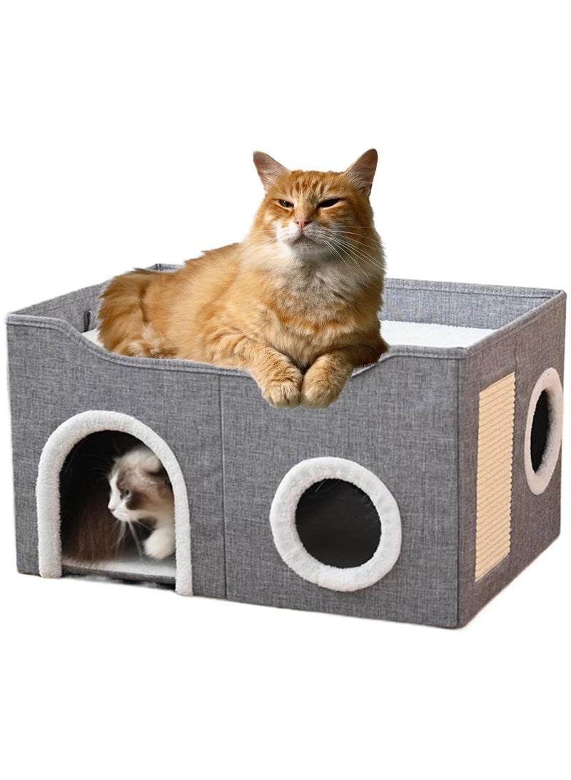 A.M Cat House,Cat Bed for Indoor Cats,Cat Nest,Foldable Cat Cube Cave,Large Pet Play House with Pet Cave Bed with Anti-Slip Bottom,Scratch Pad and Detachable Storage Box - Image 1