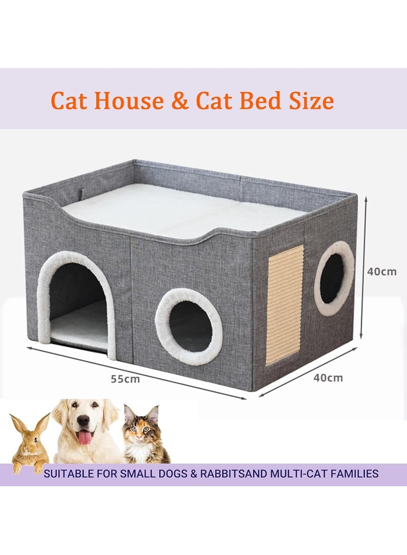 A.M Cat House,Cat Bed for Indoor Cats,Cat Nest,Foldable Cat Cube Cave,Large Pet Play House with Pet Cave Bed with Anti-Slip Bottom,Scratch Pad and Detachable Storage Box - Image 2