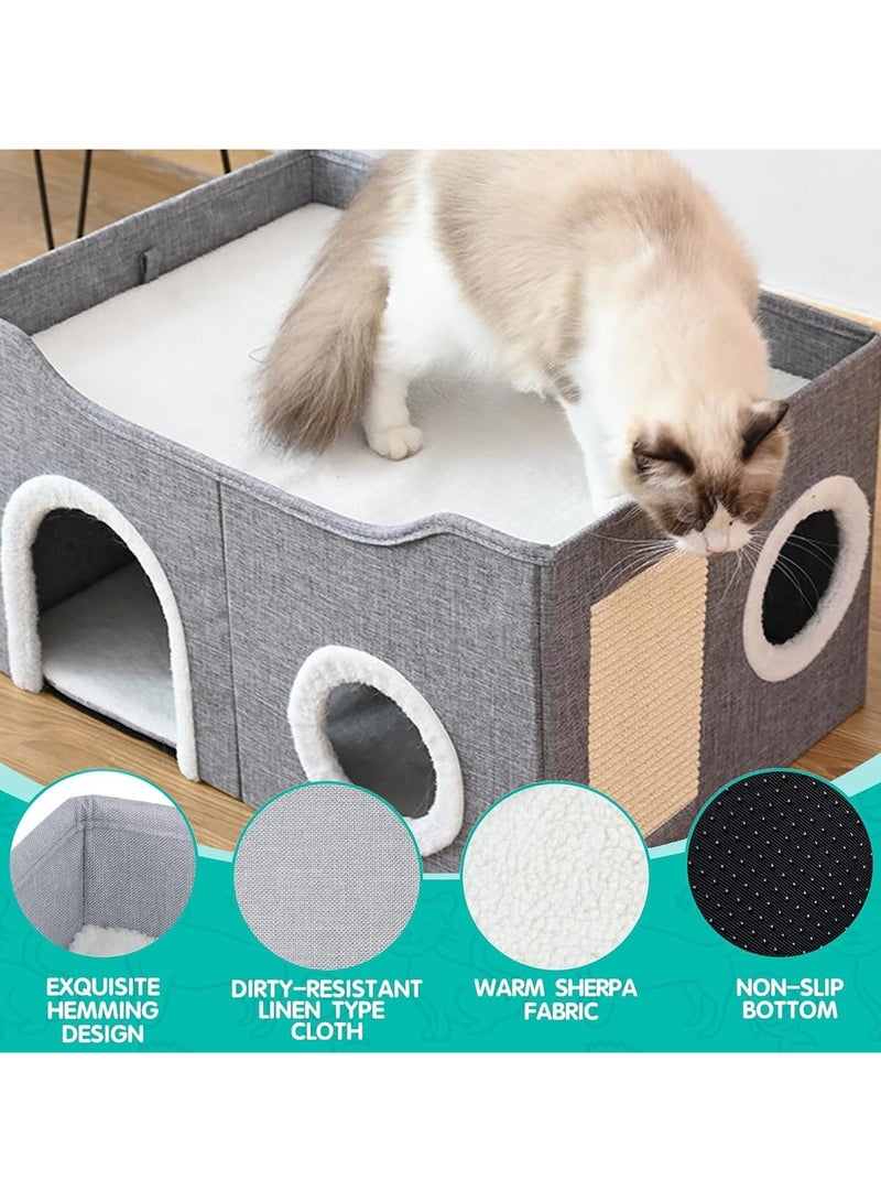 A.M Cat House,Cat Bed for Indoor Cats,Cat Nest,Foldable Cat Cube Cave,Large Pet Play House with Pet Cave Bed with Anti-Slip Bottom,Scratch Pad and Detachable Storage Box - Image 3