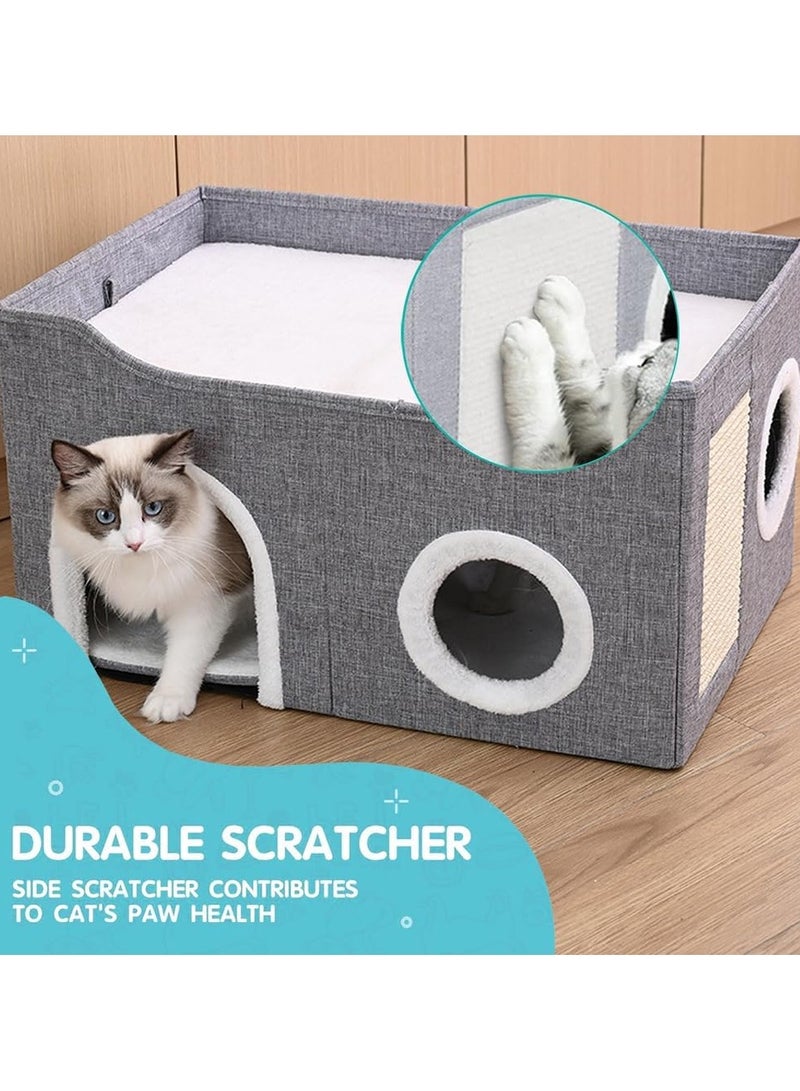 A.M Cat House,Cat Bed for Indoor Cats,Cat Nest,Foldable Cat Cube Cave,Large Pet Play House with Pet Cave Bed with Anti-Slip Bottom,Scratch Pad and Detachable Storage Box - Image 4