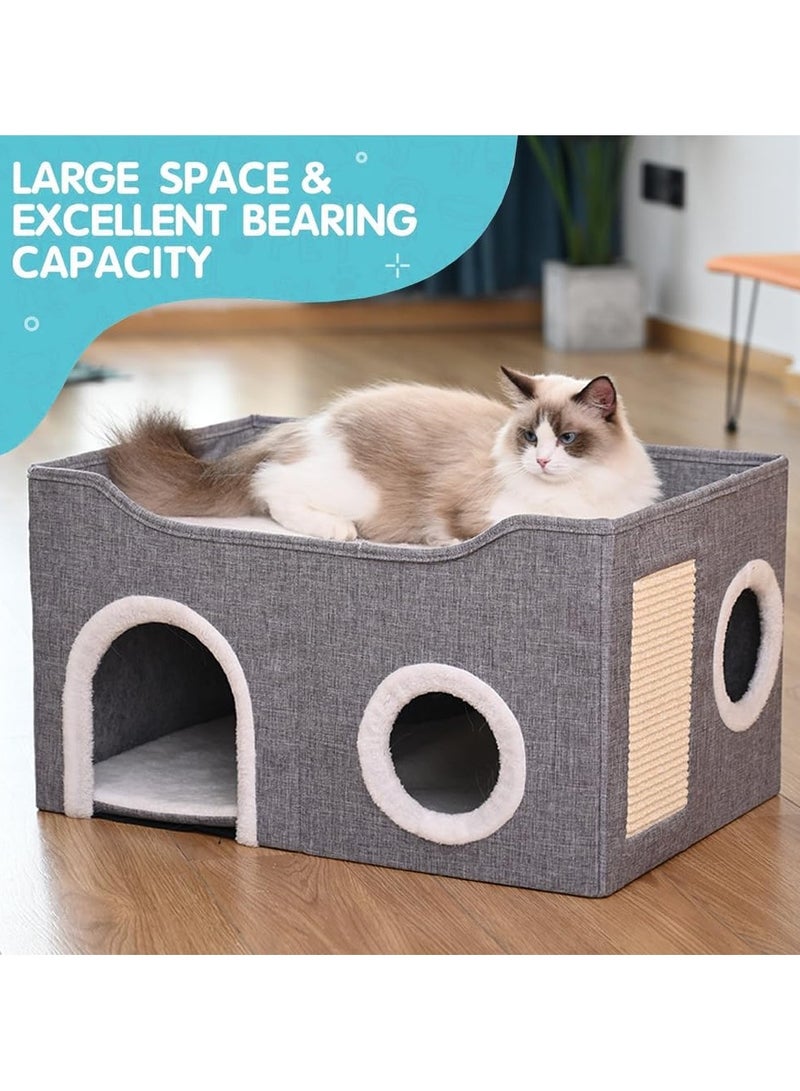 A.M Cat House,Cat Bed for Indoor Cats,Cat Nest,Foldable Cat Cube Cave,Large Pet Play House with Pet Cave Bed with Anti-Slip Bottom,Scratch Pad and Detachable Storage Box - Image 5