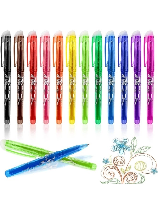 Excefore Erasable Pens Erasable Rollerball Pen 0.5mm Tip Rubber Pen Ink Eraser Pen 12 Colors Erasable Gel Pens for Kids Adults School Supplies Office Stationery Color Hot Water Type Erasable Pen  - Image 1