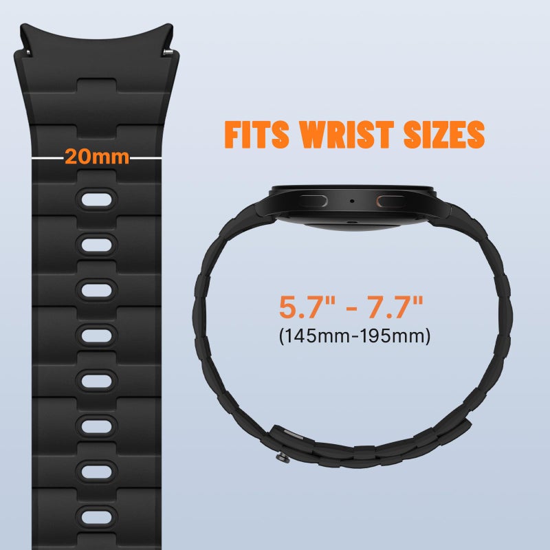 Bandletic Magnetic Silicone Band Compatible with Samsung Galaxy Watch 7 6 5 4 FE 40mm 44mm/for Galaxy Watch 6 4 Classic 43mm 47mm 42mm 46mm/Watch 5 Pro 45mm, 20mm No Gap Strap for Men Women, Black - Image 3
