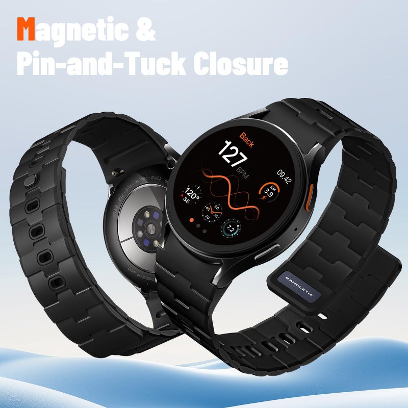 Bandletic Magnetic Silicone Band Compatible with Samsung Galaxy Watch 7 6 5 4 FE 40mm 44mm/for Galaxy Watch 6 4 Classic 43mm 47mm 42mm 46mm/Watch 5 Pro 45mm, 20mm No Gap Strap for Men Women, Black - Image 4