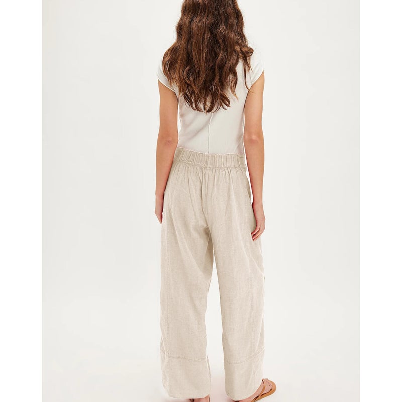 SeeLuNa Linen Pants for Women Cotton Baggy Boho Casual Palazzo Pants Wide Leg Long Lounge Trousers with Pockets(Apricot, L) - Image 2
