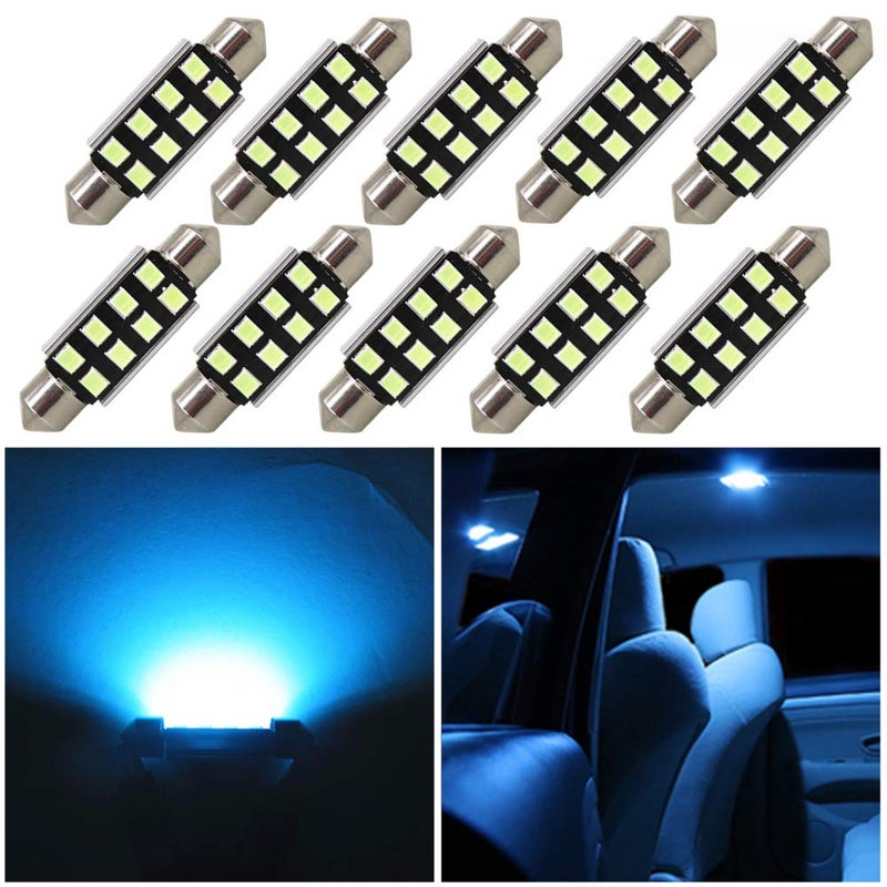 WLJH 578 LED Bulb 41mm 42mm Bulbs Festoon Canbus Error Free 3W Ice Blue Car License Plate Map Dome Interior Light 2122 2112 LED Bulb Pack of 10