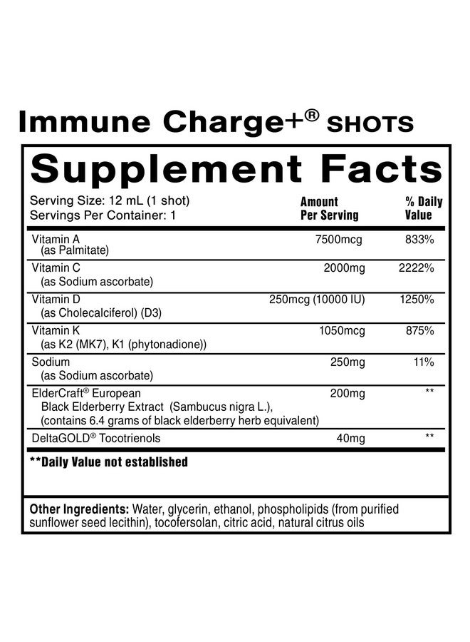 Quicksilver Scientific Immune Charge+ - Portable Wellness Shots with Elderberry, Vitamin C, E, K1, K2, 10,000 IU Vitamin D for Optimal Immune System Support (12 Single Serving Shots) - Image 1