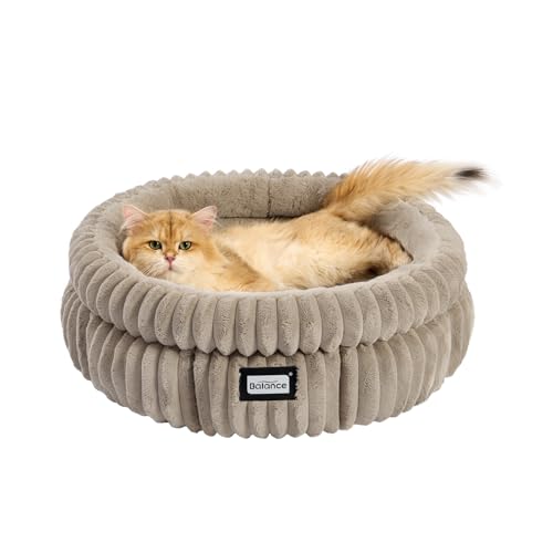 BALANCE Cat Bed Kitten Bed Washable Round Cat Beds for Indoor CatsSuper Soft Plush Faux Fur Pet Bed for Puppy and Kitten with AntiSlip Bottom - Image 1