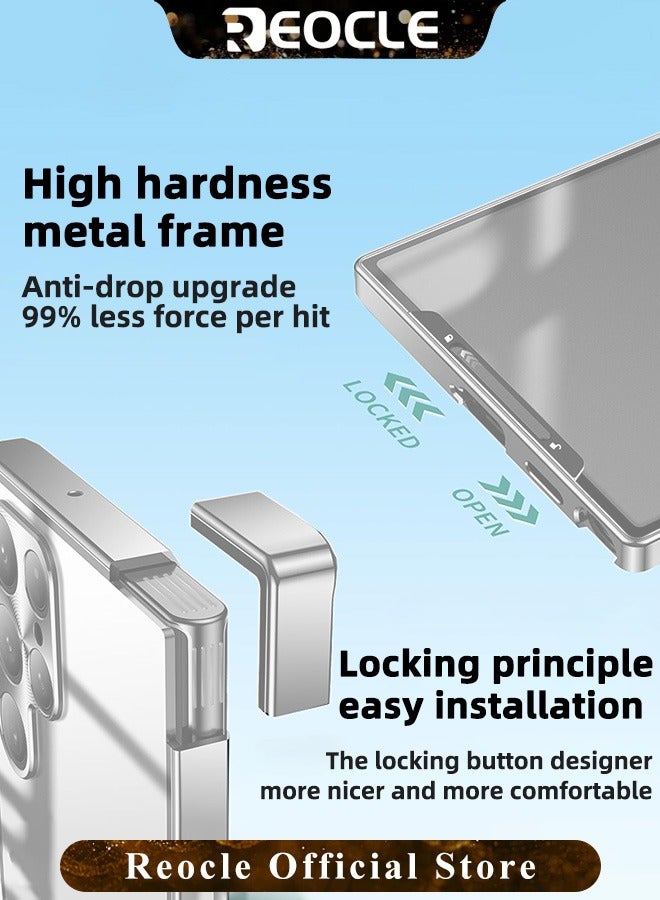 REOCLE Samsung S22Ultra Mobile Phone Case Drop-Resistant Metal Shell Frosted Semi-Transparent Mobile Phone Case Full Protection Plating Anti-Scratch Slim Thin Case Cover with Magnetic Suction Function and Camera Lens Protector - Image 4