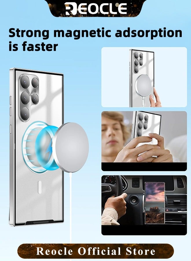 REOCLE Samsung S22Ultra Mobile Phone Case Drop-Resistant Metal Shell Frosted Semi-Transparent Mobile Phone Case Full Protection Plating Anti-Scratch Slim Thin Case Cover with Magnetic Suction Function and Camera Lens Protector - Image 3