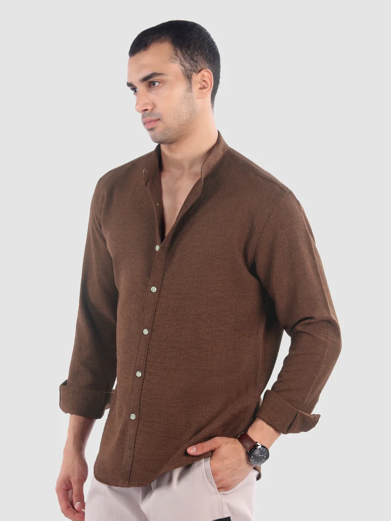 بيونغ Coffee Brown Breezy Stand Collar Shirt