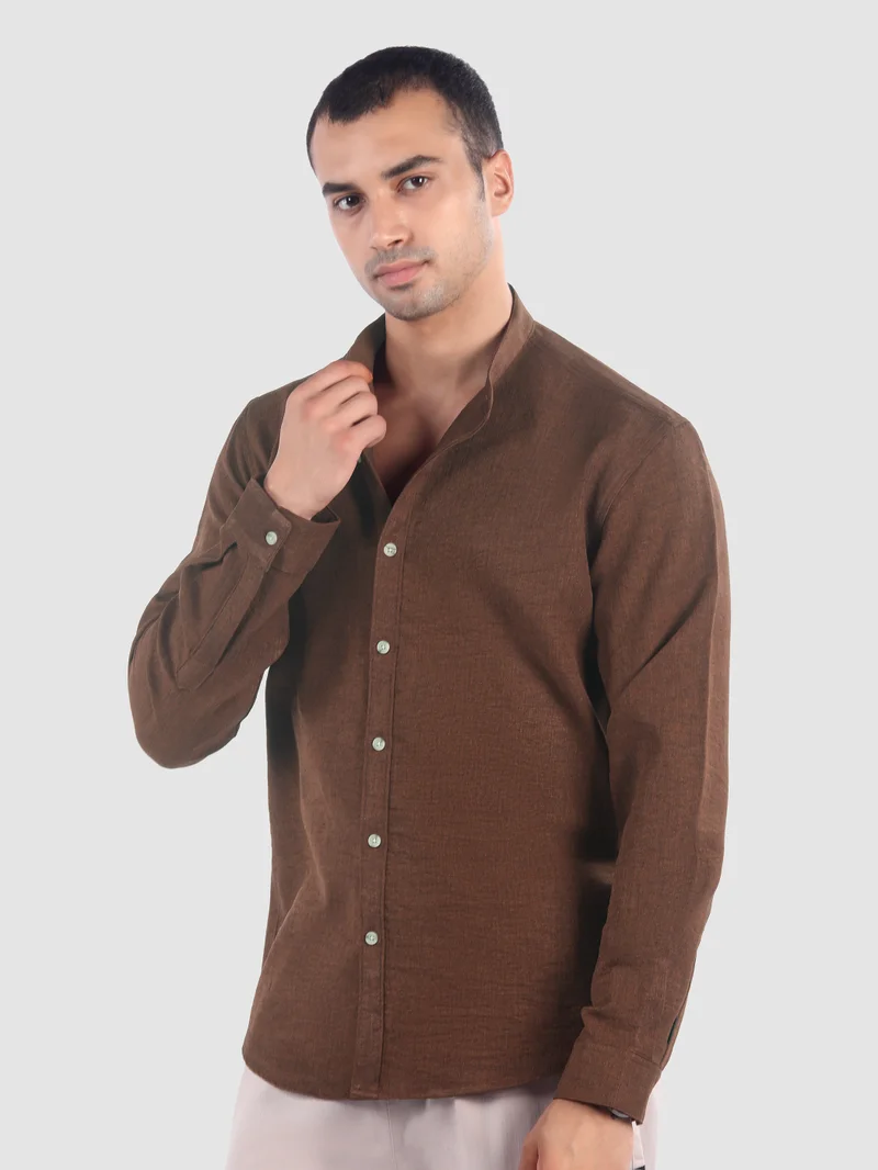 بيونغ Coffee Brown Breezy Stand Collar Shirt