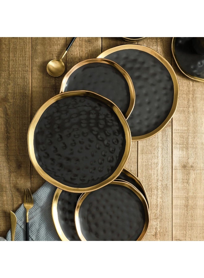 Stone Lain Florian Modern Porcelain 16 Piece Dinnerware Set Plates and Bowls Set Dish set for 4 Black And Golden Rim - Image 3