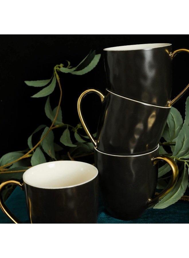 Stone Lain Florian Modern Porcelain 16 Piece Dinnerware Set Plates and Bowls Set Dish set for 4 Black And Golden Rim - Image 2