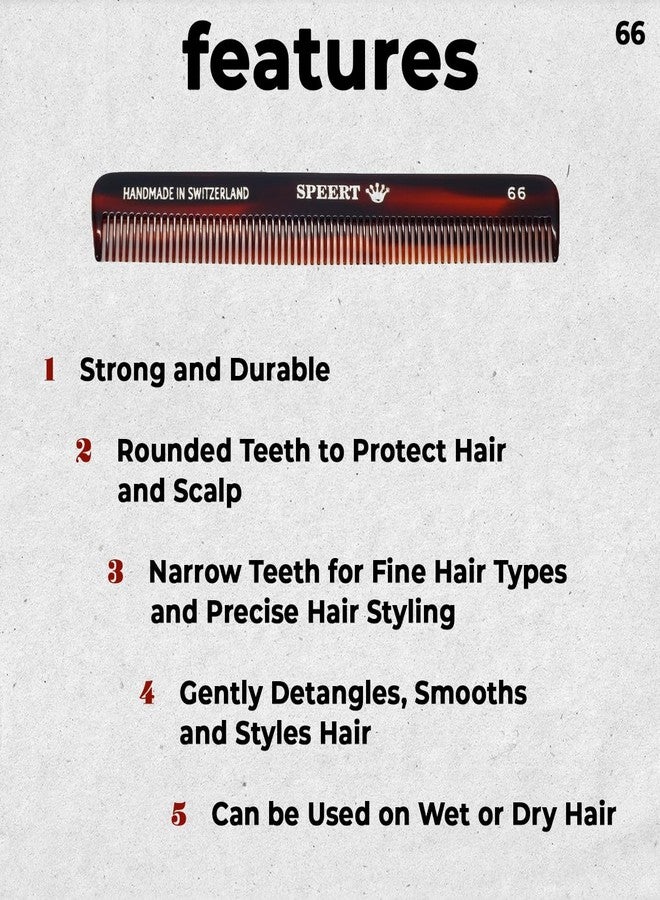 Speert #66 Handmade Narrow Tooth Comb Tortoise Havana Acetate Fine Straight Thin Detangling Parting Grooming Teasing Hair Styling Hairdresser Barber Hairdressing Wet Dry Pocket Travel Women Men Kids - Image 2