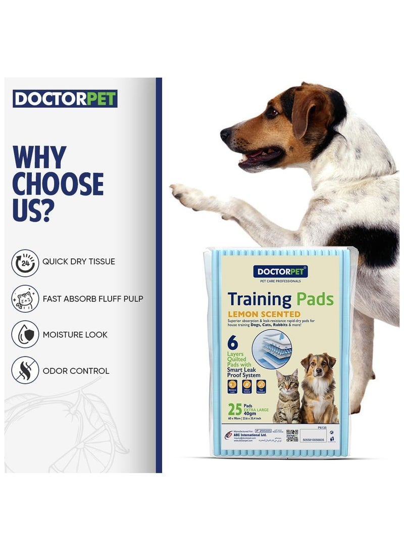 DOCTERPET Doctor Pet Training Pads 60x90cm 40g Regular Lemon 25's - Extra Large, Absorbent, Odor-Controlled Pads for Pets - Image 2