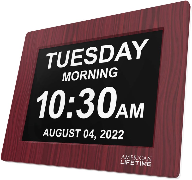 American Lifetime ?New 2023? Dementia Clock Large Digital Clock for Seniors  Digital Clock Large Display with custom Alarms  Clock with Day & Date for Elderly  Large Number Digital Clock Mahogany - Image 1
