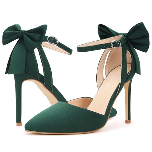 Carcuume Women's Closed Toe Heels Bow Stiletto Heel Sandals Pointed Toe Pumps Wedding Shoes, BELLEOO-Green-8 - Image 5