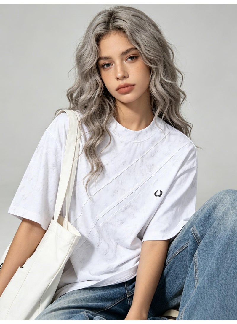FRED PERRY Unisex twill with laurel wreath logo printing, retro washed loose short-sleeved street T-shirts for men and women. - Image 3