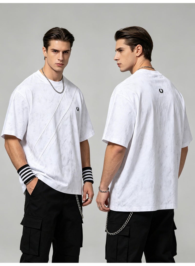 FRED PERRY Unisex twill with laurel wreath logo printing, retro washed loose short-sleeved street T-shirts for men and women. - Image 1