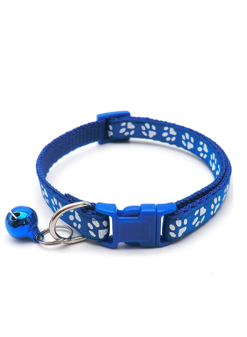 Paw Printed Pet Collar With Removable Bell Blue/White