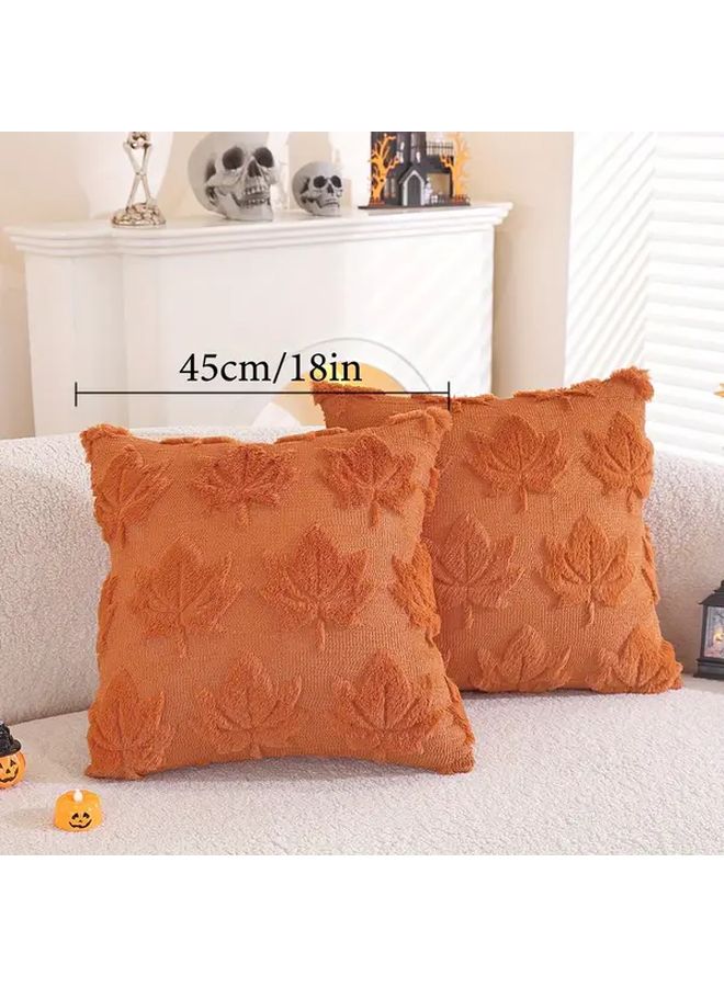 4pcs Beige Maple Leaf Pillow Covers 18x18 Inch Faux Fur Farmhouse Style Machine Washable - Image 4