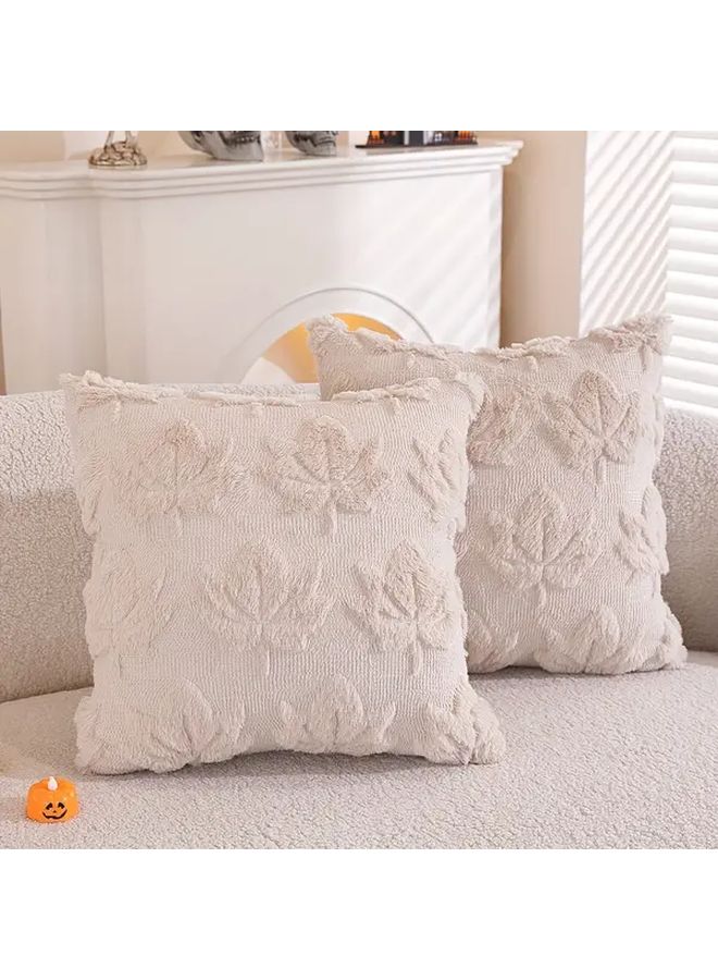 4pcs Beige Maple Leaf Pillow Covers 18x18 Inch Faux Fur Farmhouse Style Machine Washable - Image 1